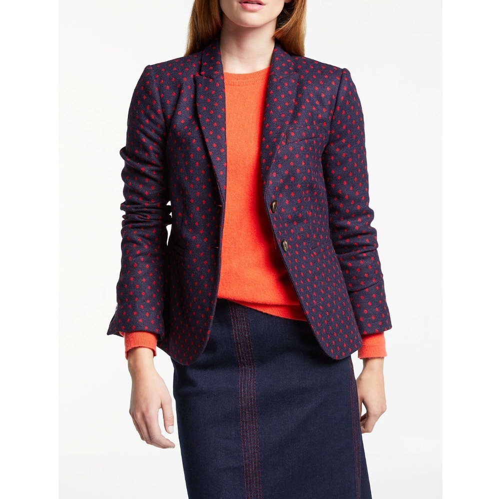Boden Navy and Red Polka Dot Blazer